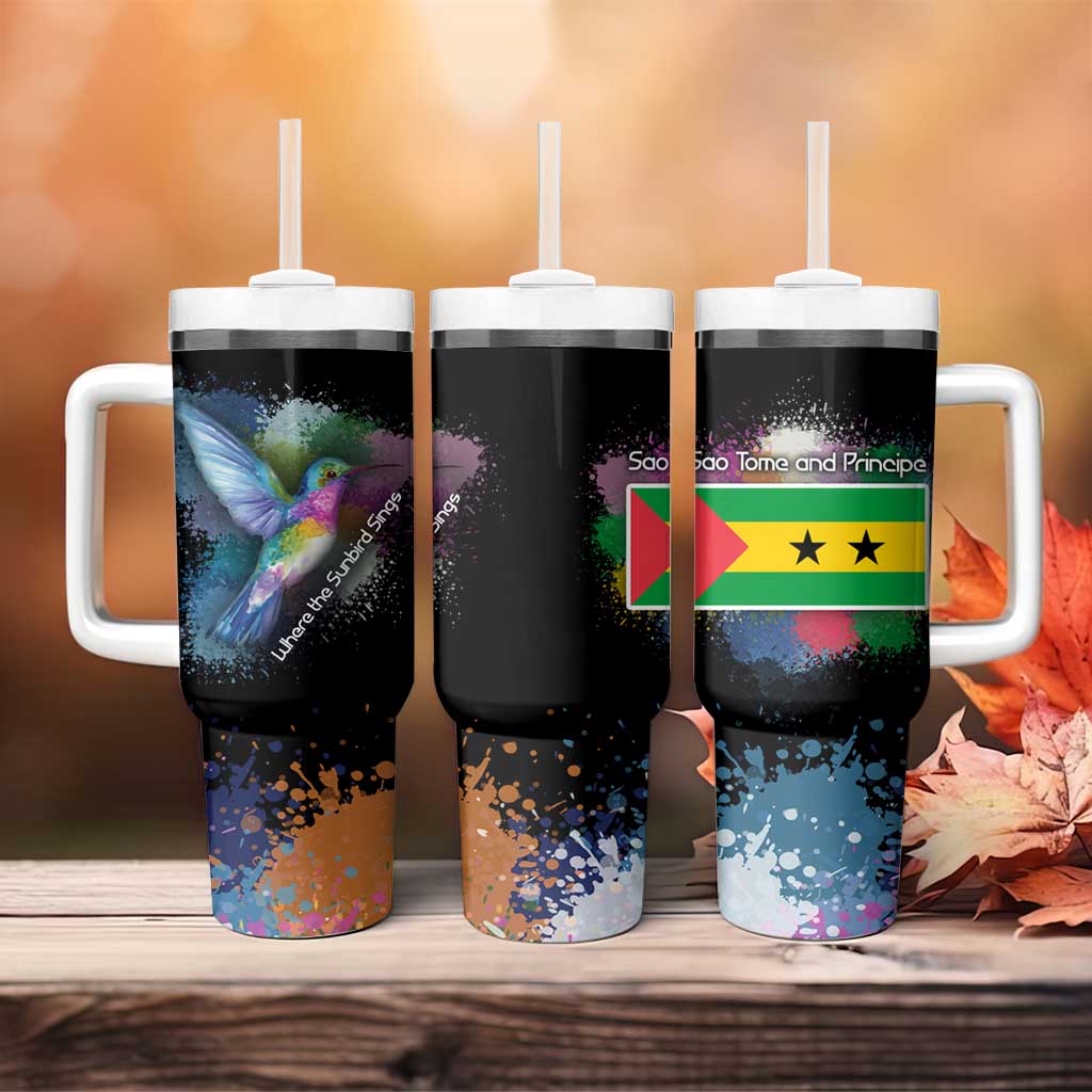 Where the Sunbird Sings Tumbler With Handle Sao Tome and Principe Flag - Color Splash Art - African Pride