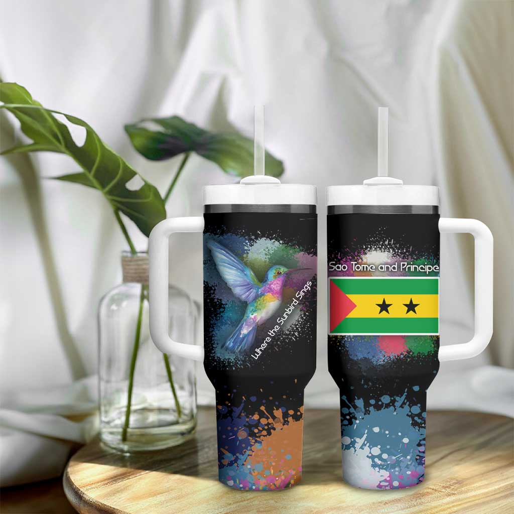Where the Sunbird Sings Tumbler With Handle Sao Tome and Principe Flag - Color Splash Art - African Pride