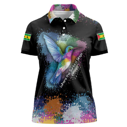 Where the Sunbird Sings Women Polo Shirt Sao Tome and Principe Flag - Color Splash Art - African Pride