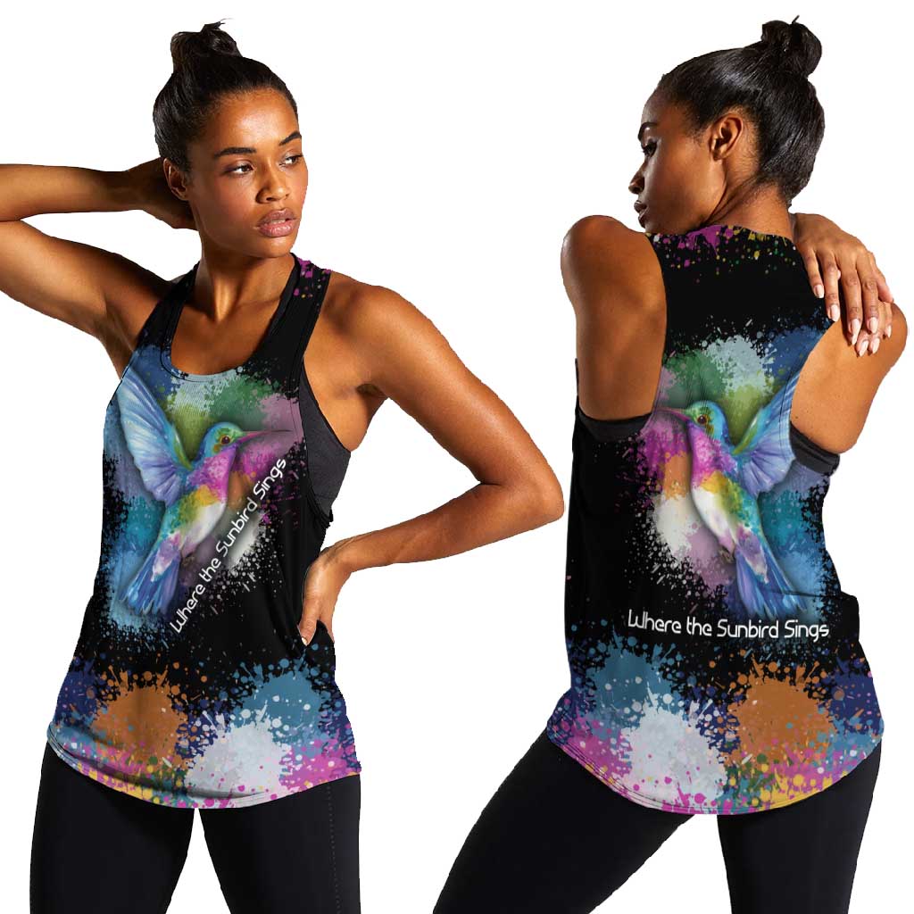 Where the Sunbird Sings Women Racerback Tank Sao Tome and Principe Flag - Color Splash Art - African Pride