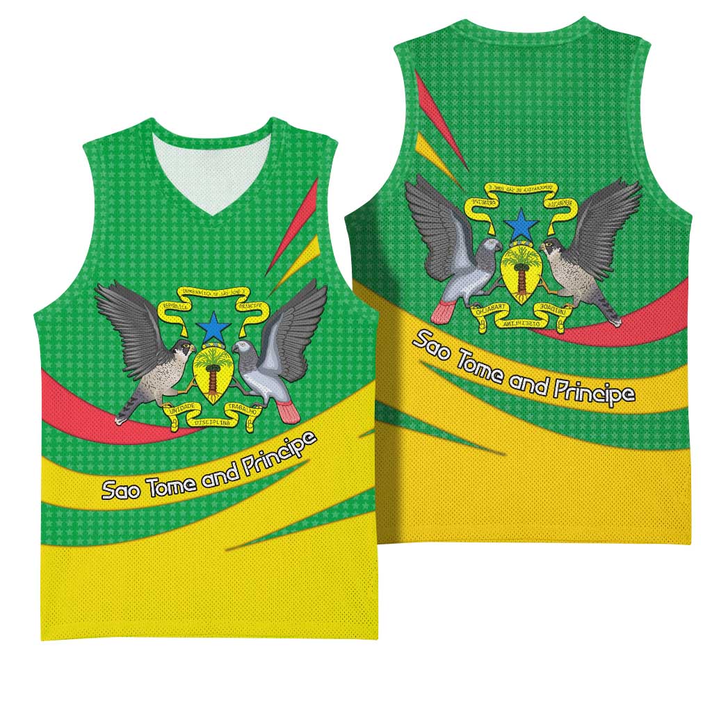 Sao Tome and Principe National Emblem Basketball Jersey Green Yellow Flag Pattern TS04