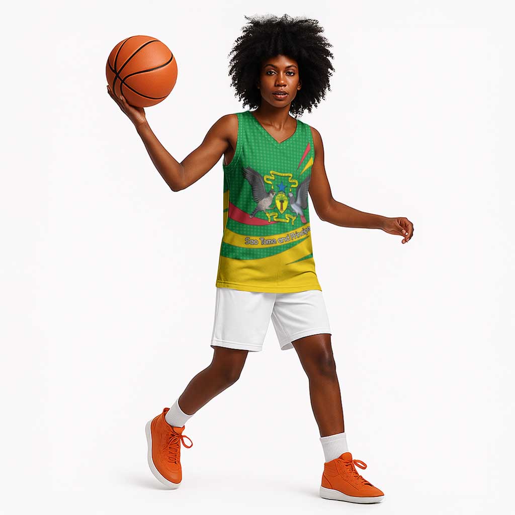 Sao Tome and Principe National Emblem Basketball Jersey Green Yellow Flag Pattern TS04