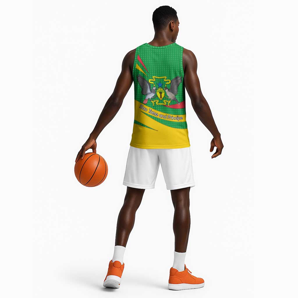 Sao Tome and Principe National Emblem Basketball Jersey Green Yellow Flag Pattern TS04