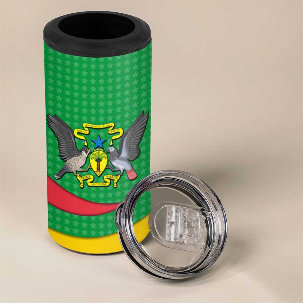 Sao Tome and Principe National Emblem 4 in 1 Can Cooler Tumbler Green Yellow Flag Pattern - African Pride