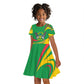 Sao Tome and Principe National Emblem Kid Short Sleeve Dress Green Yellow Flag Pattern - African Pride