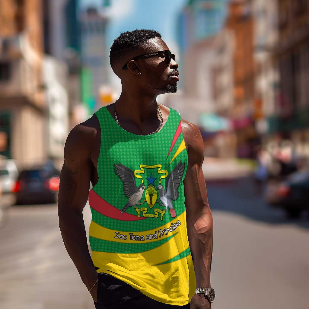 Sao Tome and Principe National Emblem Men Tank Top Green Yellow Flag Pattern - African Pride