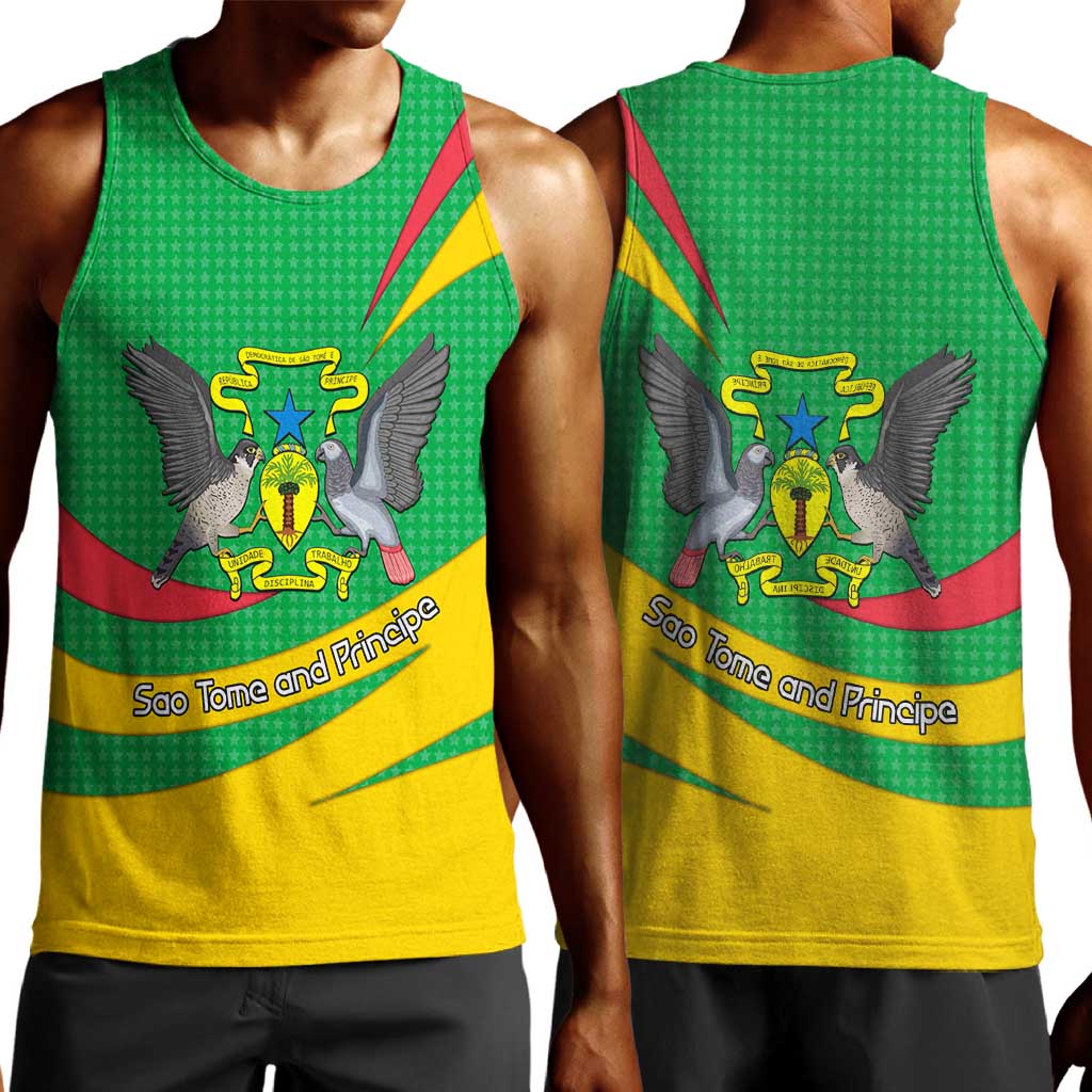 Sao Tome and Principe National Emblem Men Tank Top Green Yellow Flag Pattern - African Pride
