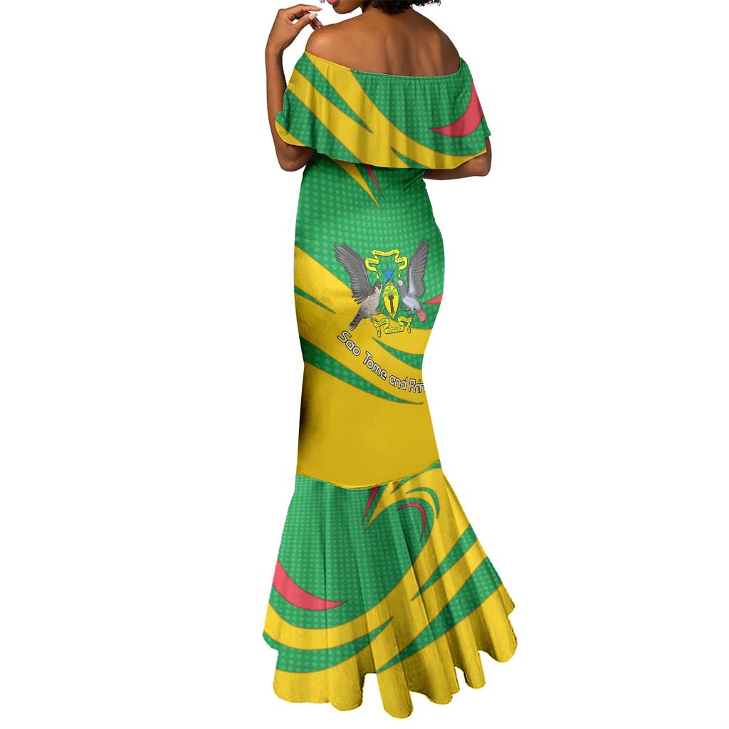 Sao Tome and Principe National Emblem Mermaid Dress Green Yellow Flag Pattern - African Pride