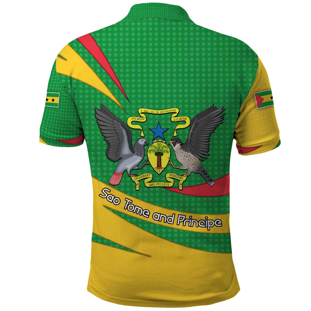 Sao Tome and Principe National Emblem Polo Shirt Green Yellow Flag Pattern - African Pride