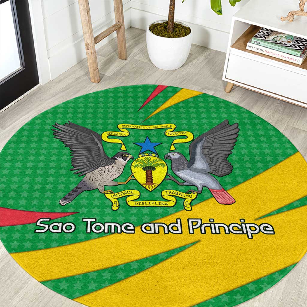 Sao Tome and Principe National Emblem Round Carpet Green Yellow Flag Pattern - African Pride
