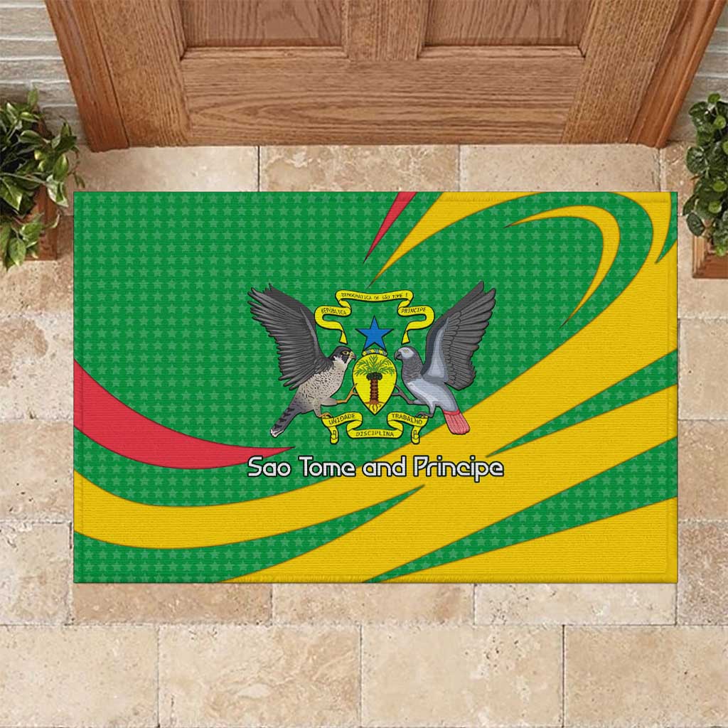 Sao Tome and Principe National Emblem Rubber Doormat Green Yellow Flag Pattern - African Pride