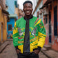 Sao Tome and Principe National Emblem Sleeve Zip Bomber Jacket Green Yellow Flag Pattern - African Pride