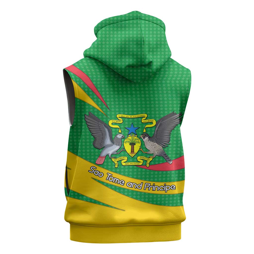 Sao Tome and Principe National Emblem Sleeveless Hoodie Green Yellow Flag Pattern - African Pride