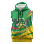 Sao Tome and Principe National Emblem Sleeveless Zip Hoodie Green Yellow Flag Pattern - African Pride