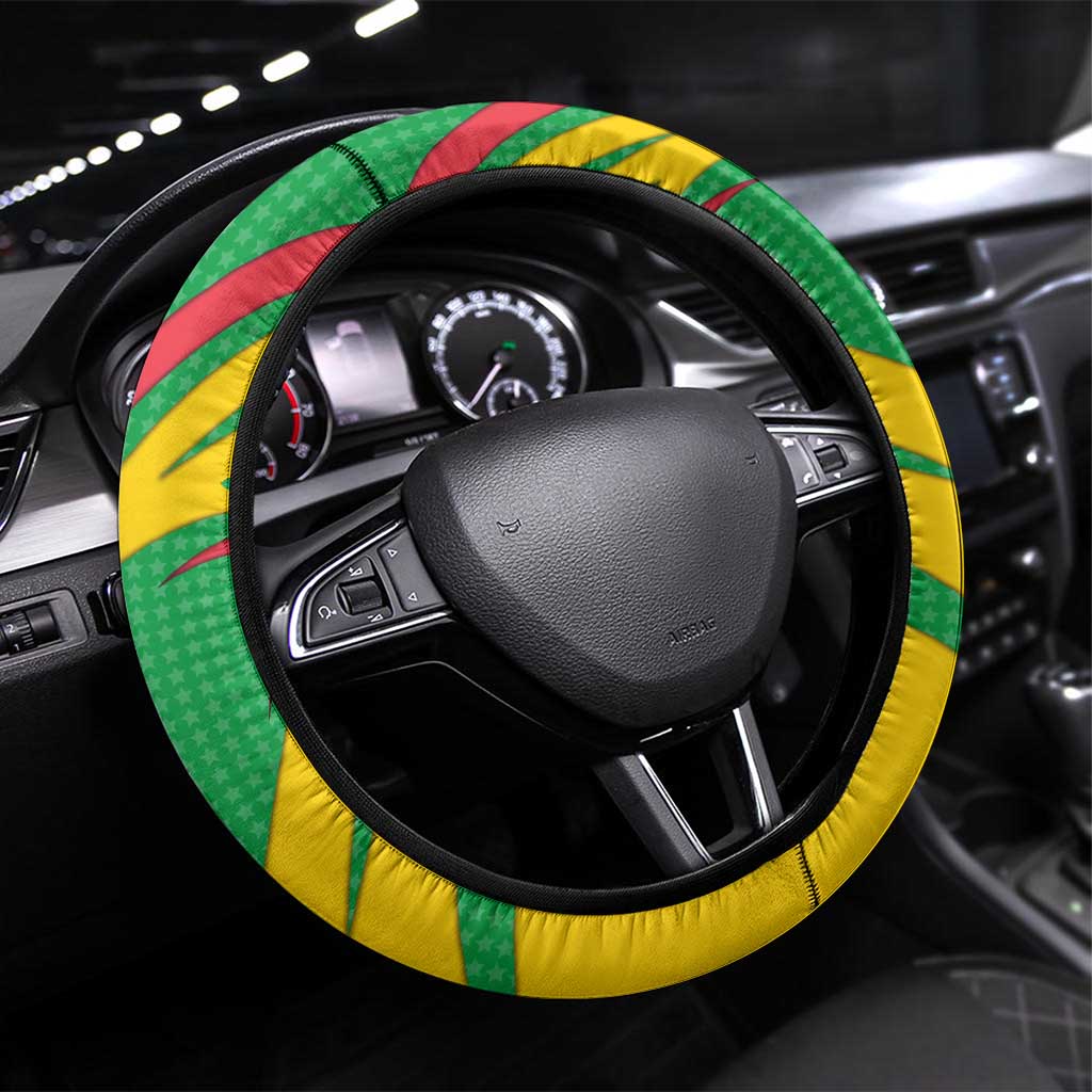 Sao Tome and Principe National Emblem Steering Wheel Cover Green Yellow Flag Pattern - African Pride