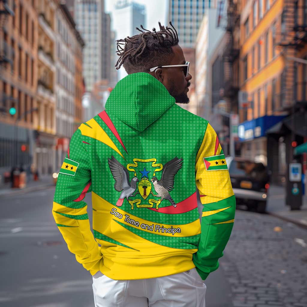 Sao Tome and Principe National Emblem Zip Hoodie Green Yellow Flag Pattern - African Pride
