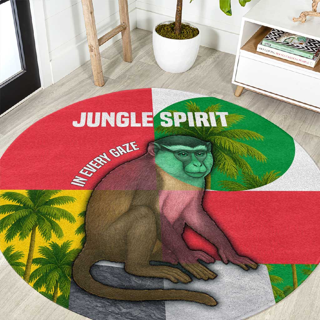 Jungle Spirit Monkey Round Carpet Sao Tome and Principe Tropical Flag Color - African Pride