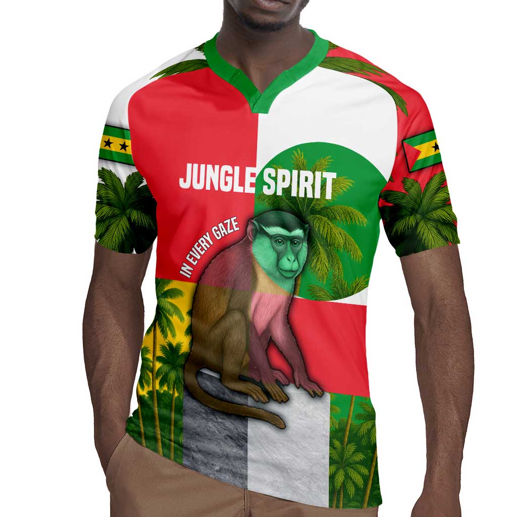 Jungle Spirit Monkey Rugby Jersey Sao Tome and Principe Tropical Flag Color - African Pride