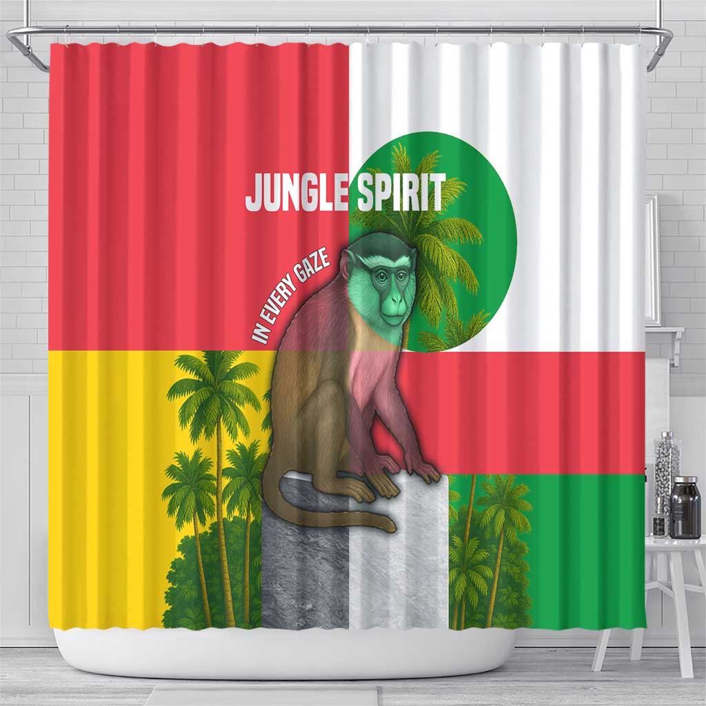 Jungle Spirit Monkey Shower Curtain Sao Tome and Principe Tropical Flag Color - African Pride