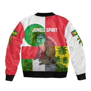 Jungle Spirit Monkey Sleeve Zip Bomber Jacket Sao Tome and Principe Tropical Flag Color - African Pride