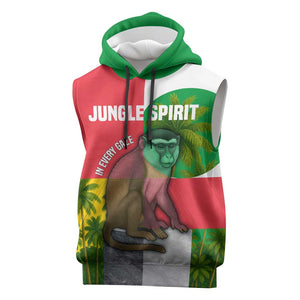 Jungle Spirit Monkey Sleeveless Hoodie Sao Tome and Principe Tropical Flag Color - African Pride