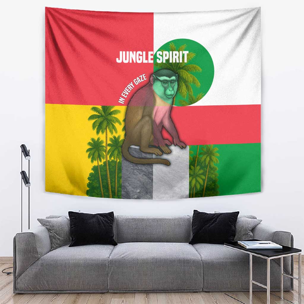 Jungle Spirit Monkey Tapestry Sao Tome and Principe Tropical Flag Color - African Pride