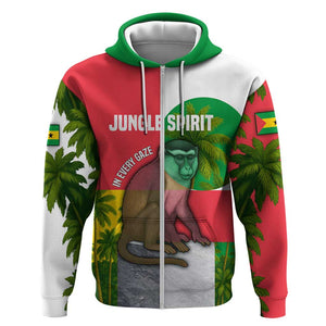 Jungle Spirit Monkey Zip Hoodie Sao Tome and Principe Tropical Flag Color - African Pride