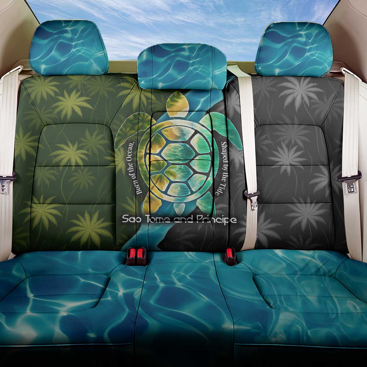 Sea Turtle Sao Tome and Principe Back Car Seat Cover Ocean Tide and Tropical Palm - African Pride