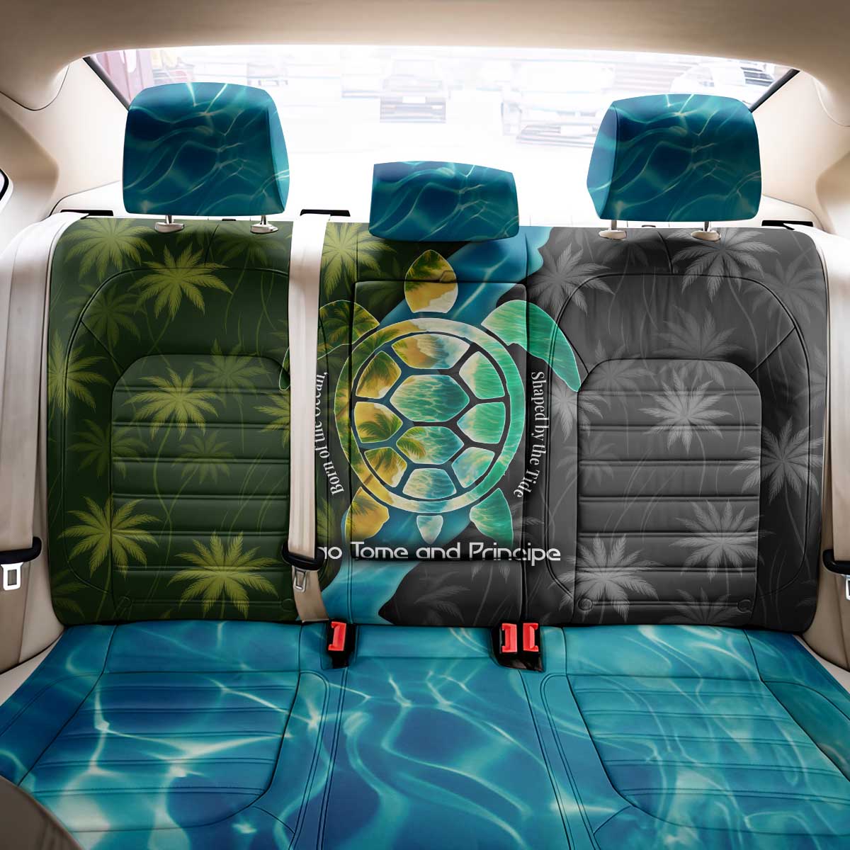 Sea Turtle Sao Tome and Principe Back Car Seat Cover Ocean Tide and Tropical Palm - African Pride