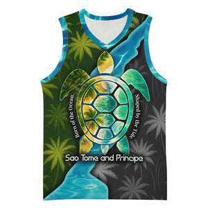 Sea Turtle Sao Tome and Principe Basketball Jersey Ocean Tide and Tropical Palm TS04