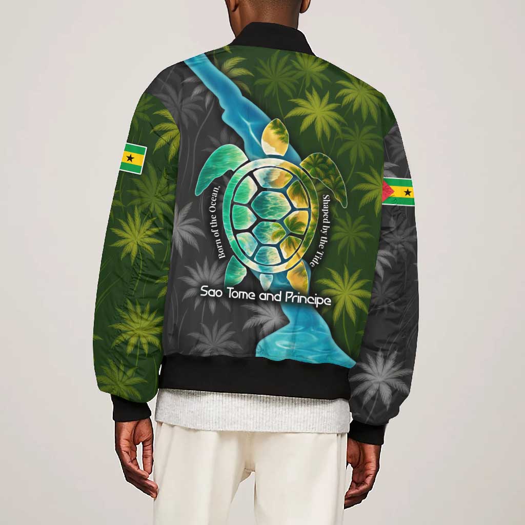 Sea Turtle Sao Tome and Principe Bomber Jacket Ocean Tide and Tropical Palm - African Pride