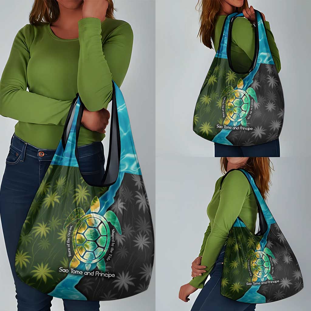 Sea Turtle Sao Tome and Principe Grocery Bag Ocean Tide and Tropical Palm - African Pride