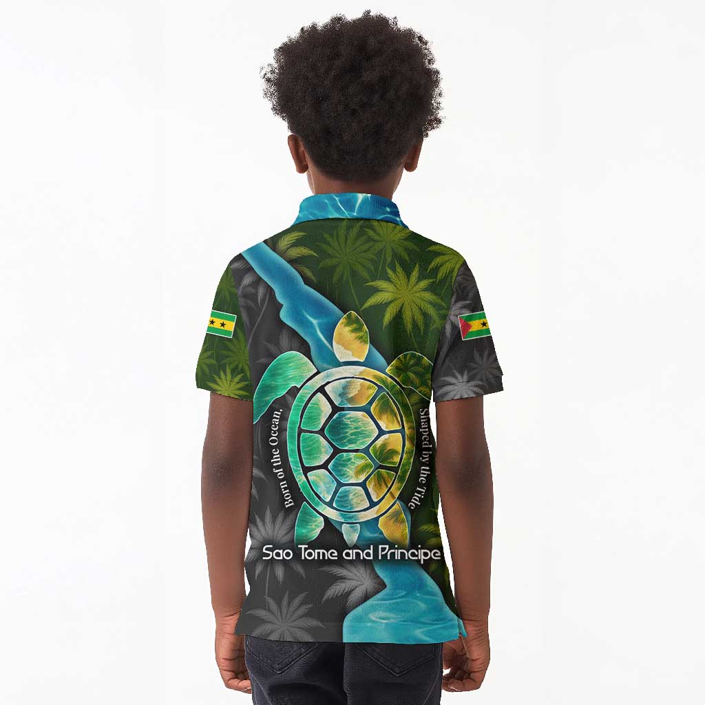 Sea Turtle Sao Tome and Principe Kid Polo Shirt Ocean Tide and Tropical Palm - African Pride