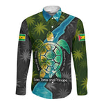 Sea Turtle Sao Tome and Principe Long Sleeve Button Shirt Ocean Tide and Tropical Palm - African Pride