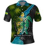 Sea Turtle Sao Tome and Principe Polo Shirt Ocean Tide and Tropical Palm - African Pride