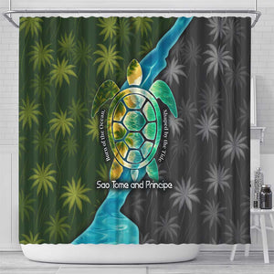 Sea Turtle Sao Tome and Principe Shower Curtain Ocean Tide and Tropical Palm - African Pride