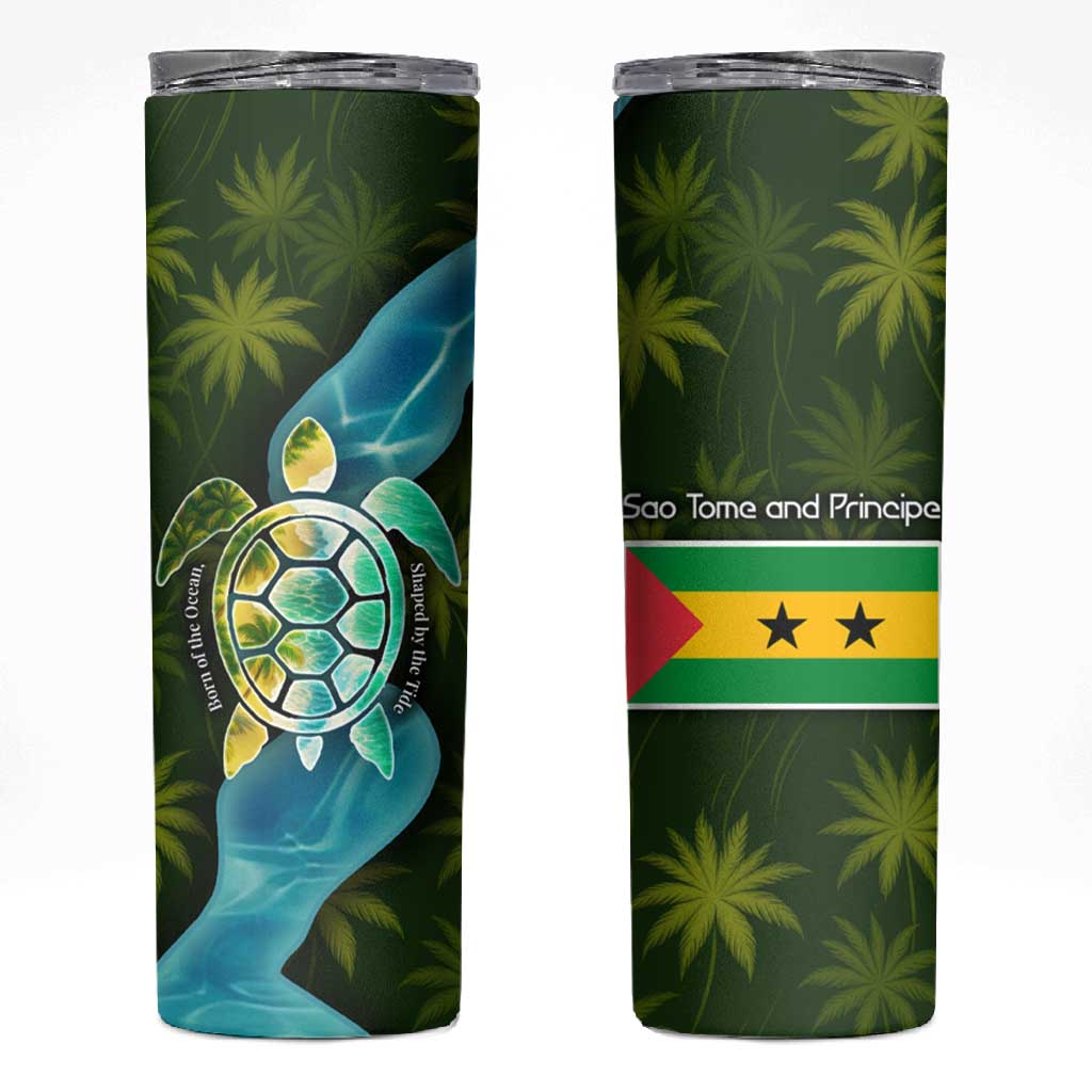 Sea Turtle Sao Tome and Principe Skinny Tumbler Ocean Tide and Tropical Palm - African Pride