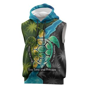 Sea Turtle Sao Tome and Principe Sleeveless Hoodie Ocean Tide and Tropical Palm - African Pride