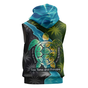 Sea Turtle Sao Tome and Principe Sleeveless Hoodie Ocean Tide and Tropical Palm - African Pride