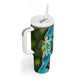 Sea Turtle Sao Tome and Principe Tumbler With Handle Ocean Tide and Tropical Palm - African Pride