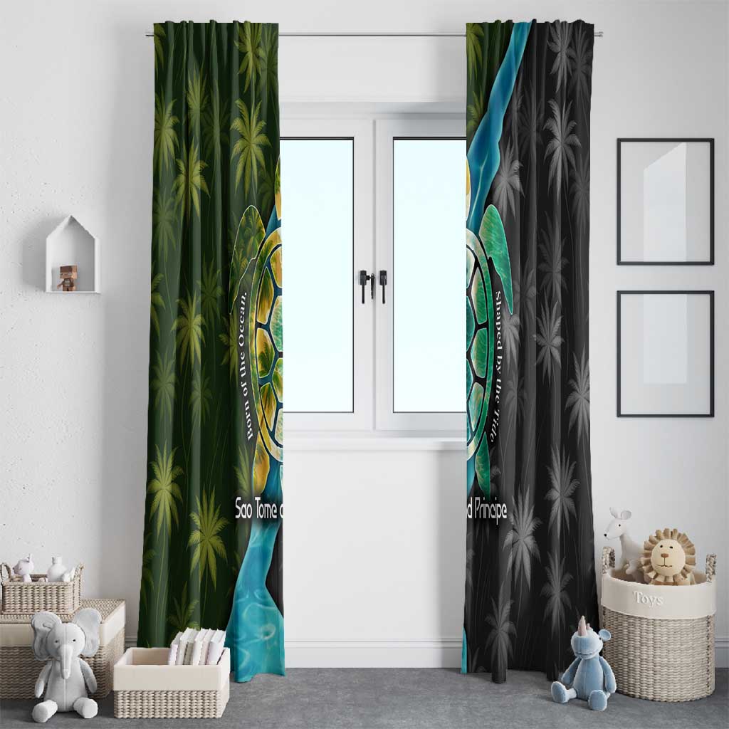 Sea Turtle Sao Tome and Principe Window Curtain Ocean Tide and Tropical Palm - African Pride