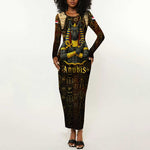 Anubis Egypt Long Sleeve Bodycon Dress Ancient Hieroglyph Pharaoh Spirit - African Pride