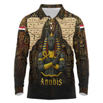 Anubis Egypt Long Sleeve Polo Shirt Ancient Hieroglyph Pharaoh Spirit - African Pride