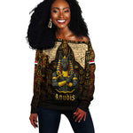 Anubis Egypt Off Shoulder Sweater Ancient Hieroglyph Pharaoh Spirit - African Pride