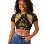 Anubis Egypt Raglan Cropped T shirt Ancient Hieroglyph Pharaoh Spirit - African Pride