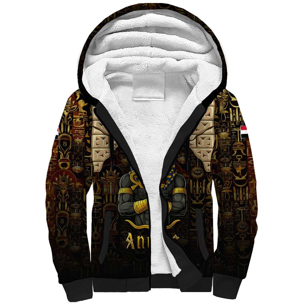 Anubis Egypt Sherpa Hoodie Ancient Hieroglyph Pharaoh Spirit - African Pride