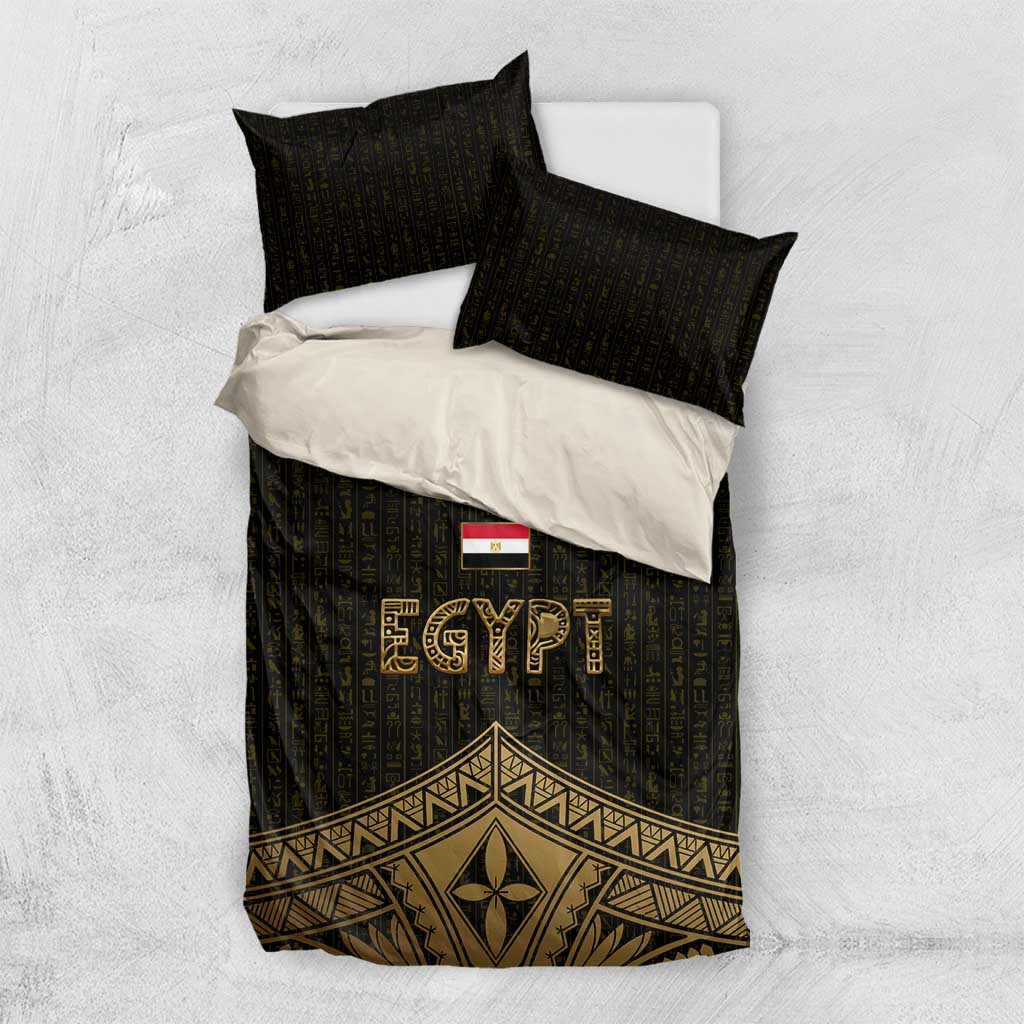 Ankh Eye of Horus Egypt Bedding Set Ancient Black Gold Hieroglyph Spirit - African Pride