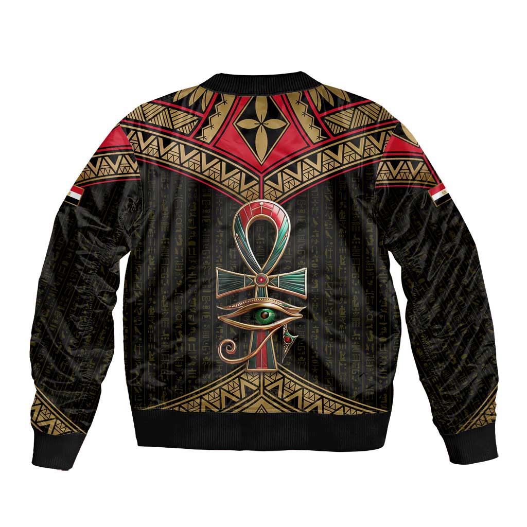 Ankh Eye of Horus Egypt Bomber Jacket Ancient Black Gold Hieroglyph Spirit - African Pride