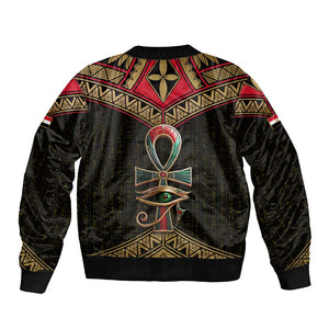 Ankh Eye of Horus Egypt Bomber Jacket Ancient Black Gold Hieroglyph Spirit - African Pride