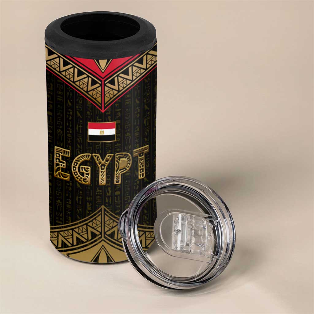 Ankh Eye of Horus Egypt 4 in 1 Can Cooler Tumbler Ancient Black Gold Hieroglyph Spirit - African Pride